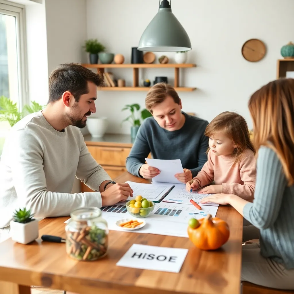 Belgisch gezin dat samen hun budget plant aan de keukentafel