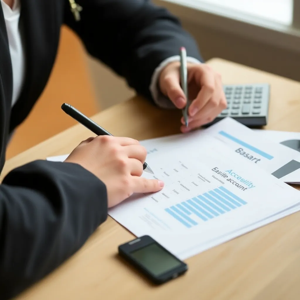 Persoon die financiële planning doet met spaarrekening documenten